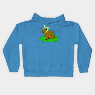 Capybara Sitting on a Lily Pad.. .In a Froggy Hat Kids Hoodie